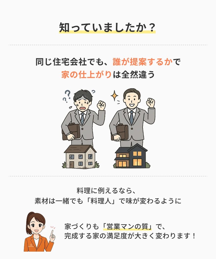 知っていましたか？同じ住宅会社でも、誰が提案するかで家の仕上がりは全然違う